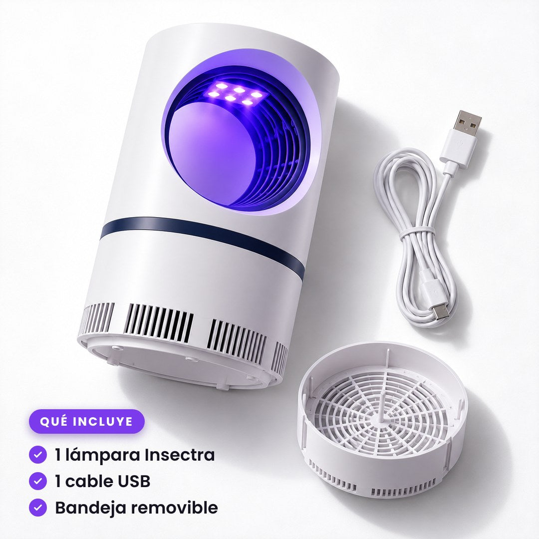 Qué incluye: lámpara Insectra, cable USB y bandeja